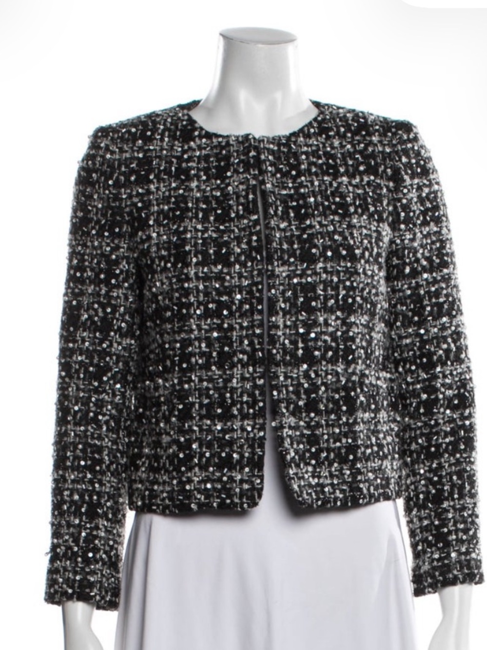 Alice & Olivia Size XS Black & White Tweed Cropped Jacket